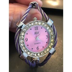 Woman's D & F Watch, Silver Tone with Rhinestones, Pink Face